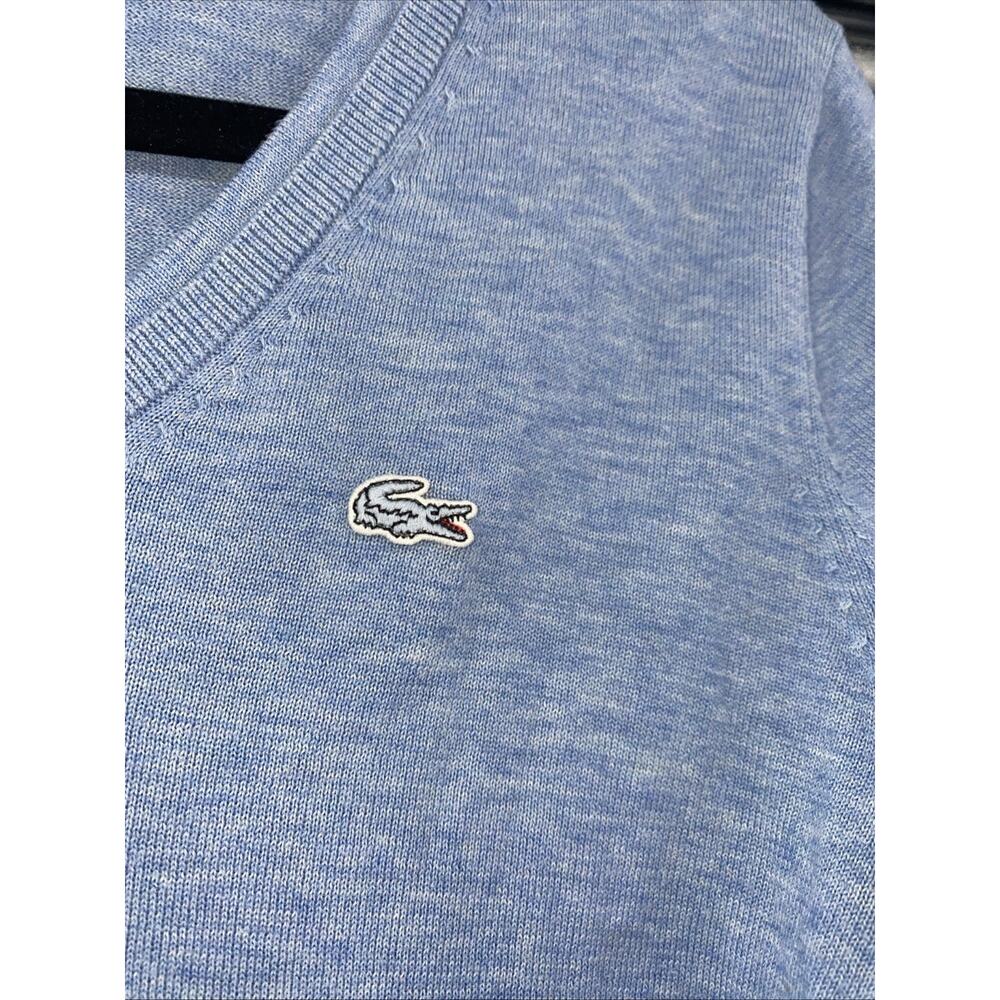 Lacoste Vneck Sweater Blue Crocodile Logo Long Sleeve 36 100% Cotton - Picture 2 of 8